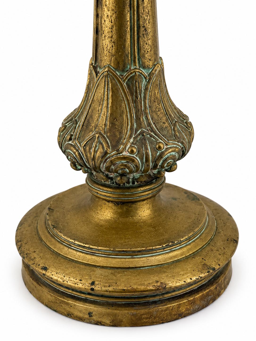 Pair of Antique Gilt Bronze Candlesticks, Neo-Gothic Style, 19th Century French Decor