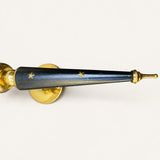 Torch Wall Sconces Pair, Black and Brass Star Sconces with Frosted Glass Shades — French, 1940s–50s