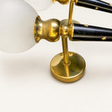 Torch Wall Sconces Pair, Black and Brass Star Sconces with Frosted Glass Shades — French, 1940s–50s