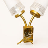 Mid Century Wall Sconces Pair, Double Brass Sconces with White Glass Cone Shades — French, 1960s