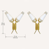 Mid Century Wall Sconces Pair, Double Brass Sconces with White Glass Cone Shades — French, 1960s