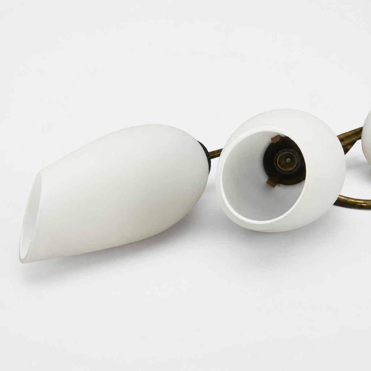Tulip Wall Sconce, Three Light Brass Sconce with White Glass Tulip Shades — French, Mid Century