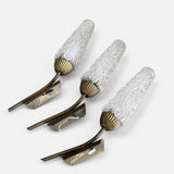 Mid Century Wall Sconces Set of Three, Brass Sconces with Textured Glass Cone Shades — French, 1950s–60s