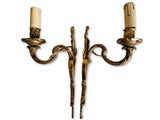 Pair of Antique Brass Wall Sconces, Rococo Style Scrolled Single Arm Sconces