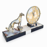 Art Deco Mantel Clock with Greyhound Figure, Marble Onyx and Régule Clock, 8-Day Mechanical Movement