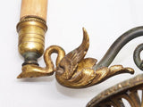 Antique Empire Style Bouillotte Lamp, Painted Tole Shade with Swan Motif, Three-Light Swan Base
