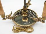 Antique Empire Style Bouillotte Lamp, Painted Tole Shade with Swan Motif, Three-Light Swan Base