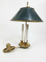 Antique Bronze Bouillotte Lamp, Green Tole Adjustable Shade, French Table Lamp