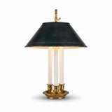 Antique Bronze Bouillotte Lamp, Green Tole Adjustable Shade, French Table Lamp