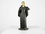 Art Deco Sculpture of a Standing Woman in Flowing Gown, Signed Menneville, 1930s, Two-Tone Patina