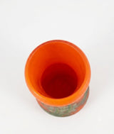 Vintage Pâte de Verre Style Vase, Hand-Painted Landscape Design in Orange and Green, 1930s-40s