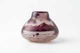 Antique Pâte de Verre Vase Signed Val, Purple Acid-Etched Lakeside Landscape, Squat Bulbous Form