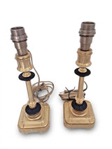 Pair of Gilt Bronze Lamp Bases, 1950s-60s French Column Lamps with Blackened Corolla Details
