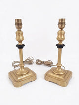 Pair of Gilt Bronze Lamp Bases, 1950s-60s French Column Lamps with Blackened Corolla Details