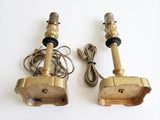 Pair of Gilt Bronze Lamp Bases, 1950s-60s French Column Lamps with Blackened Corolla Details