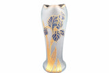 Art Nouveau Frosted Glass Vase, Enamel Iris Decoration in Blue and Gold, Possibly Montjoye