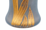 Art Nouveau Frosted Glass Vase, Enamel Iris Decoration in Blue and Gold, Possibly Montjoye