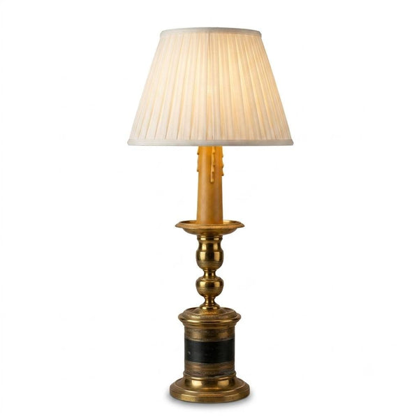 Antique Bronze and Brass Table Lamp Base, Turned Column Form with Ribbed Foot