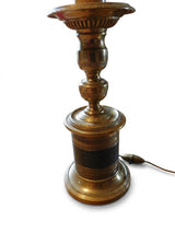 Antique Bronze and Brass Table Lamp Base, Turned Column Form with Ribbed Foot