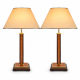 Pair of Robert de Schuytener Table Lamps, 1980s French Burl Wood and Brass Desk Lamps
