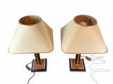 Pair of Robert de Schuytener Table Lamps, 1980s French Burl Wood and Brass Desk Lamps