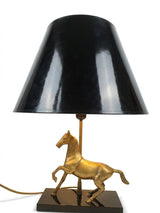 Brass Horse Table Lamp, Galloping Horse Sculpture Base, Maison Charles Style Lacquered Wood