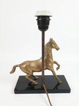 Brass Horse Table Lamp, Galloping Horse Sculpture Base, Maison Charles Style Lacquered Wood