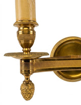 Pair of Gilt Bronze Wall Sconces, Two-Arm Ribbed Rim Sconces, French Style
