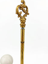 French Bronze Bouillotte Lamp, Green Crackle Tole Shade, Rococo Scrolled Arms, Circa 1960-70