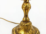 French Bronze Bouillotte Lamp, Green Crackle Tole Shade, Rococo Scrolled Arms, Circa 1960-70