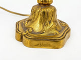 French Bronze Bouillotte Lamp, Green Crackle Tole Shade, Rococo Scrolled Arms, Circa 1960-70