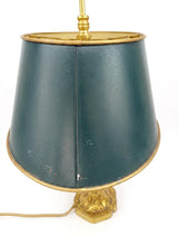 French Bronze Bouillotte Lamp, Green Crackle Tole Shade, Rococo Scrolled Arms, Circa 1960-70