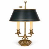 French Empire Style Bouillotte Lamp, Three-Light Brass Base with Green Tole Shade, 1970s