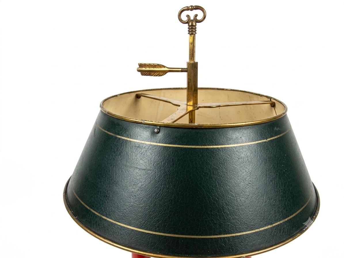 French Empire Style Three-Light Bouillotte Lamp, Brass Base and Green Tole Shade