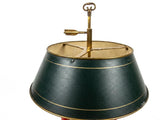 French Empire Style Bouillotte Lamp, Three-Light Brass Base with Green Tole Shade, 1970s