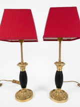 Pair of Restoration Period Gilt Bronze Candlestick Lamps, Ebonized Fluted Column, Converted to Lamps