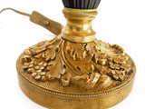 Pair of Restoration Period Gilt Bronze Candlestick Lamps, Ebonized Fluted Column, Converted to Lamps