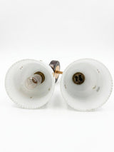 Pair of Vintage Chrome Wall Sconces, White Opaline Glass Shades with Gold Star Motif, 1960s Mid-Century