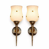 Pair of Vintage Chrome Wall Sconces, White Opaline Glass Shades with Gold Star Motif, 1960s Mid-Century