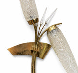 Pair of 1960s Gilt Metal Reed Wall Sconces, Frosted Glass Wheat Sheaf Design, Attributed to Maison Arlus