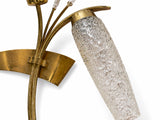 Pair of 1960s Gilt Metal Reed Wall Sconces, Frosted Glass Wheat Sheaf Design, Attributed to Maison Arlus