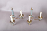 Pair of Brass and Blue-Grey Wall Sconces, Three-Arm Neoclassical Style Lighting, Circa 1940s