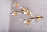 Pair of Vintage Brass Wall Sconces, Crystal Drops, Fan Backplate Design