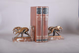 Pair of Art Deco Greyhound Bookends, Bronze Dogs on Red Marble, French Style Bookstands