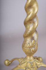 Pair of Solid Brass Barley Twist Table Lamps, Splayed Foot Base with Pleated Shades