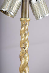 Pair of Solid Brass Barley Twist Table Lamps, Splayed Foot Base with Pleated Shades