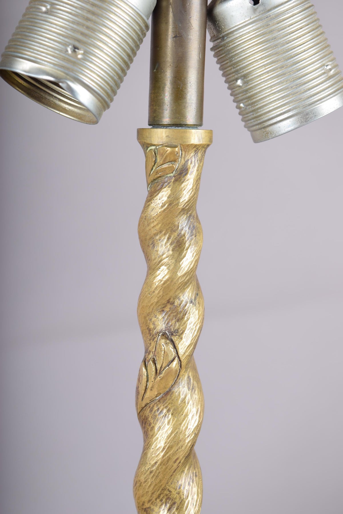 Pair of Solid Brass Barley Twist Table Lamps, Splayed Foot Base with Pleated Shades