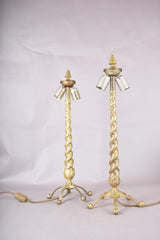 Pair of Solid Brass Barley Twist Table Lamps, Splayed Foot Base with Pleated Shades
