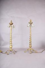 Pair of Solid Brass Barley Twist Table Lamps, Splayed Foot Base with Pleated Shades