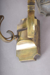 Pair of Jules Leleu Attributed Brass Wall Sconces, Scrolled Two-Arm Sconces with Crystal Bobeches